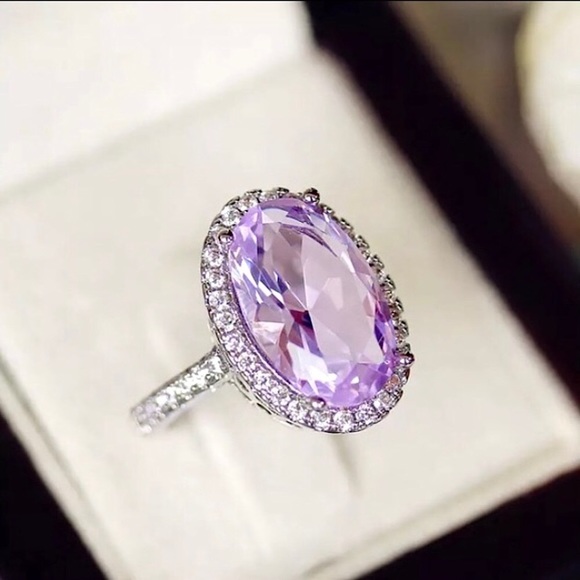 Amethyst Diamond Engagement/Promise Statement Ring - Picture 4 of 5